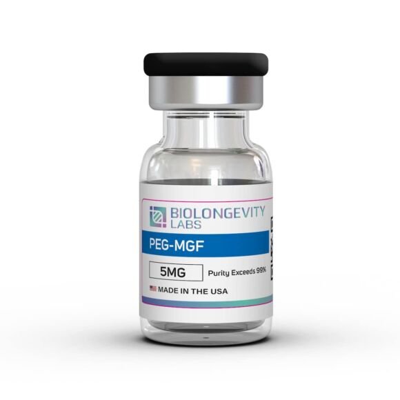 PEG-MGF peptide lyophilized vial for muscle regeneration and tissue repair research